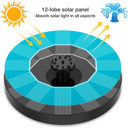 Peachlife™ Solar Fountain with 6 Nozzles – Solar Powered, Rechargeable Battery, LED Option