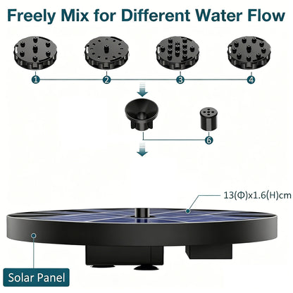 Peachlife™ Solar Fountain with 6 Nozzles – Solar Powered, Rechargeable Battery, LED Option