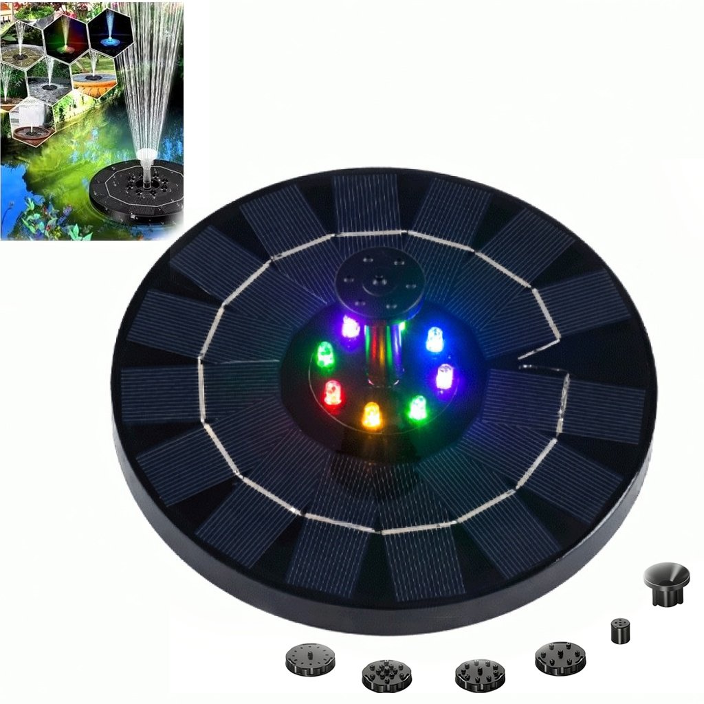 Peachlife™ Solar Fountain with 6 Nozzles – Solar Powered, Rechargeable Battery, LED Option